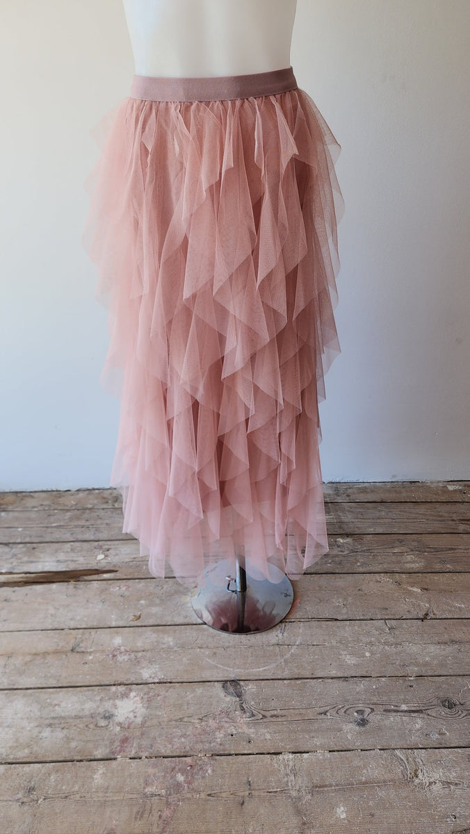 Pink layered 2025 tulle midi skirt