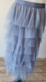 Dove Blue Layered Tulle Midi Skirt