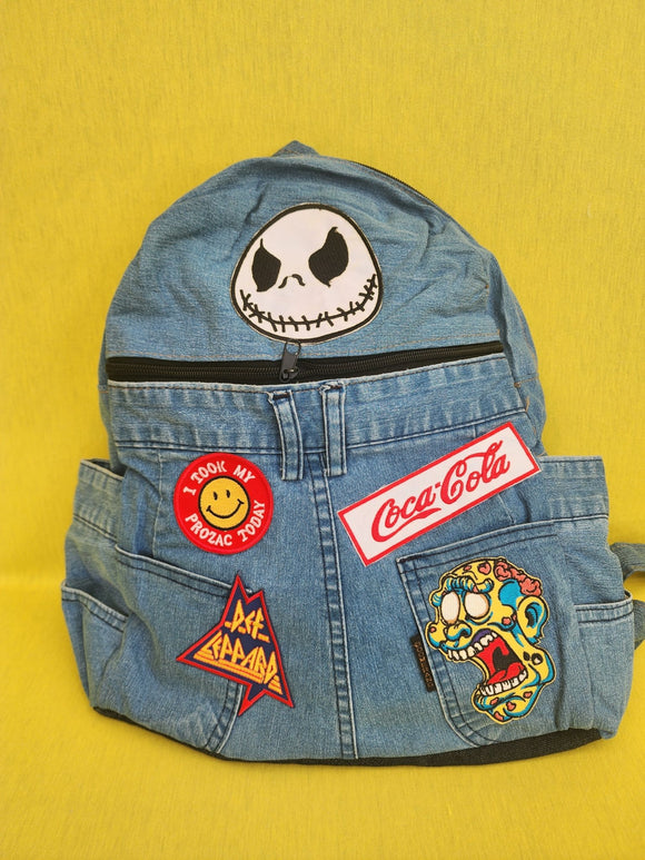 Recycled Denim Backpack small with patches - Kwaitokoeksister South Africa