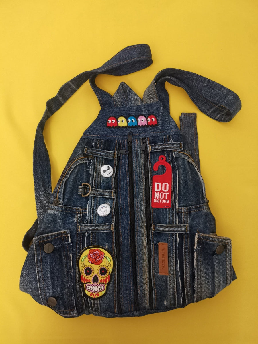 Recycled Denim Backpack with patches