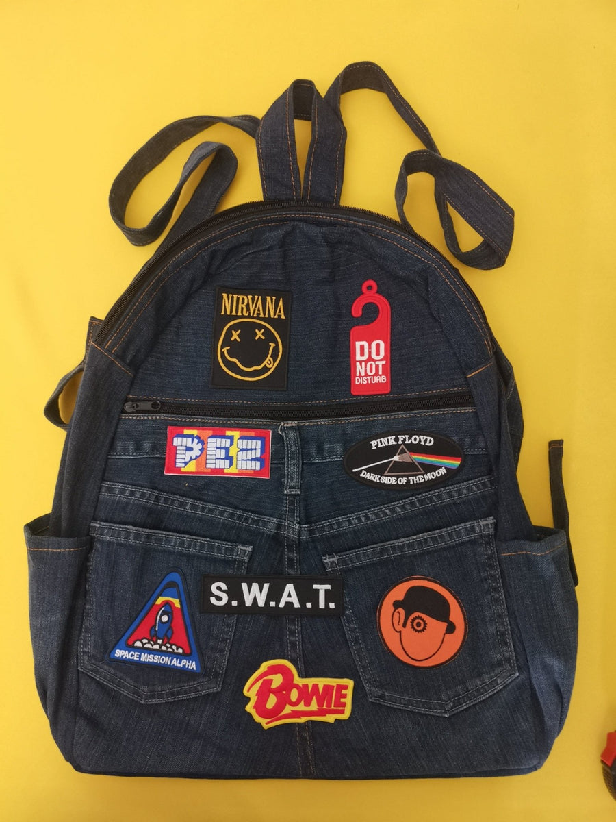 Recycled Denim Backpack with patches