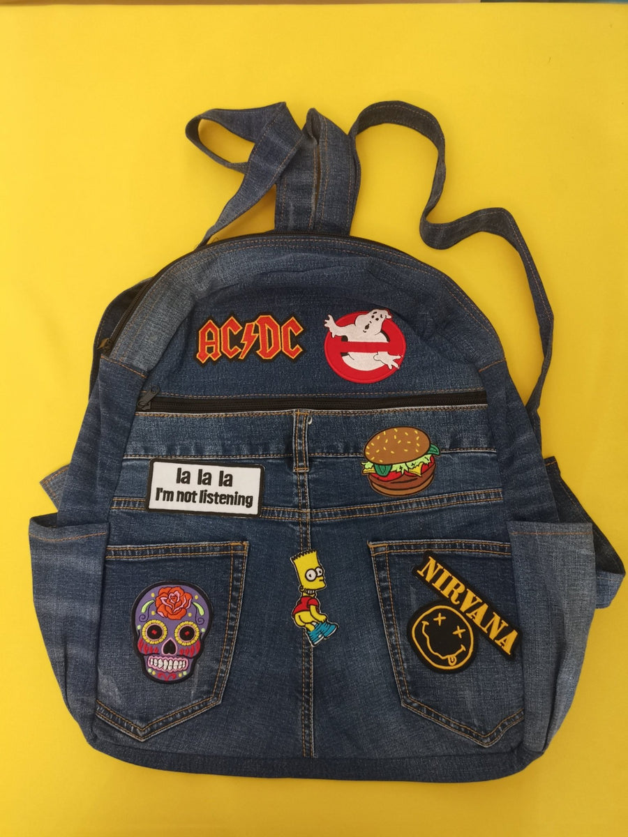 Recycled Denim Backpack with patches