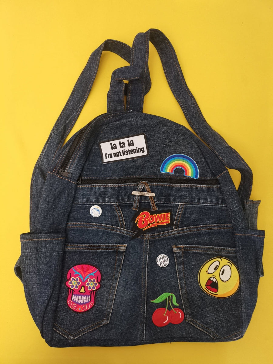 Recycled Denim Backpack with patches