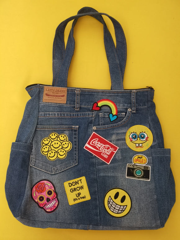 Recycled Denim Handbag with patches - Kwaitokoeksister South Africa