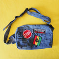 Recycled Denim Moonbag with patches
