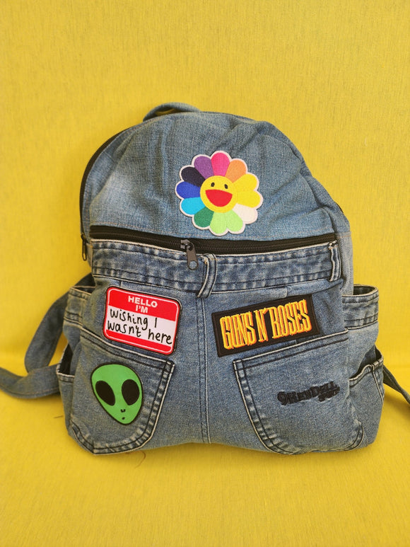 Recycled Denim Backpack small with patches - Kwaitokoeksister South Africa