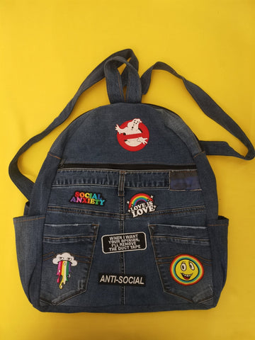 Recycled Denim Backpack with patches