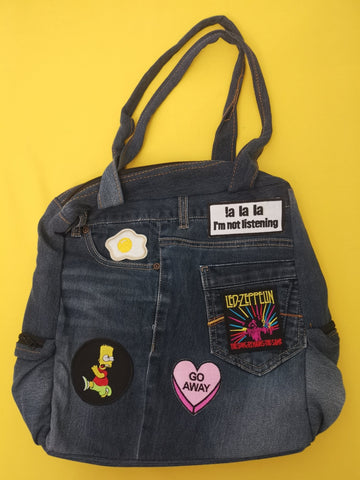 Recycled Denim Backpack with patches