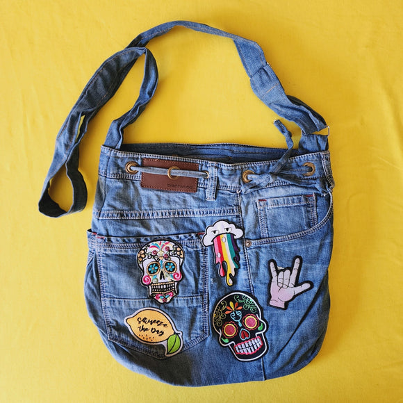 Recycled Denim Bag with patches - Kwaitokoeksister South Africa