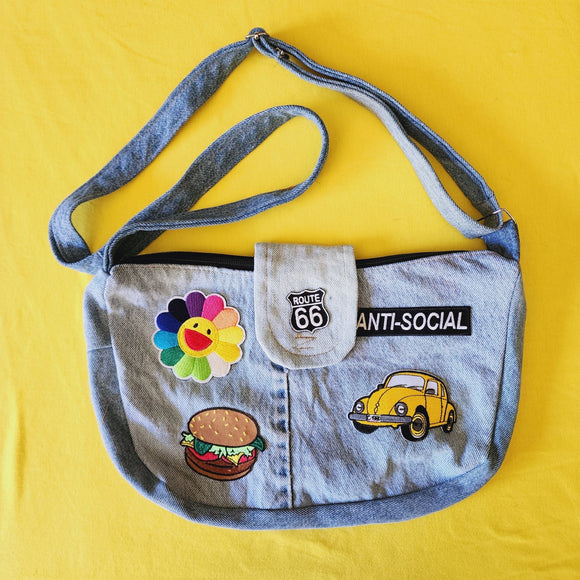 Recycled Denim bag with patches - Kwaitokoeksister South Africa