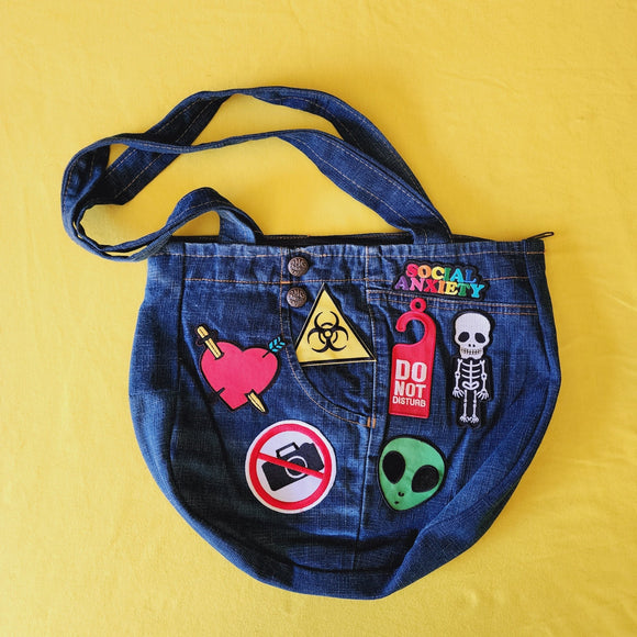 Recycled Denim Bag with patches - Kwaitokoeksister South Africa