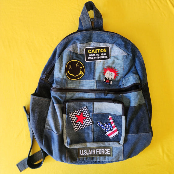 Recycled Denim Big Backpack with patches - Kwaitokoeksister South Africa