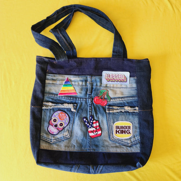 Recycled Denim Big Bag with patches - Kwaitokoeksister South Africa