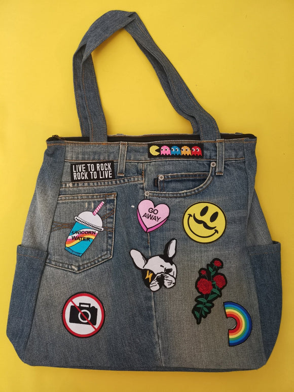 Recycled Denim Handbag with patches - Kwaitokoeksister South Africa