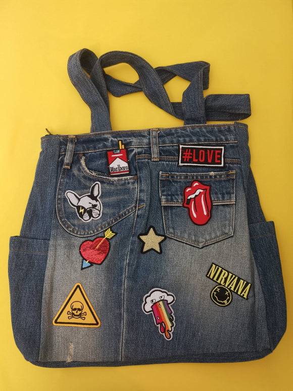 Recycled Denim handbag with patches - Kwaitokoeksister South Africa