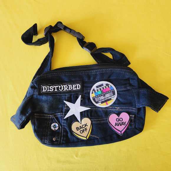 Recycled Denim moonbag with patches - Kwaitokoeksister South Africa