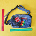Recycled Denim Moonbag with patches