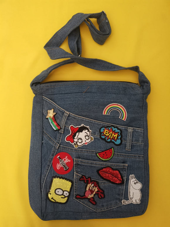 Recycled Denim slingbag with patches - Kwaitokoeksister South Africa
