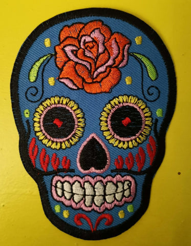 Skull Blue Embroidered Iron on Patch