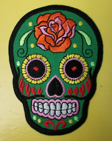 Skull Green Embroidered Iron on Patch